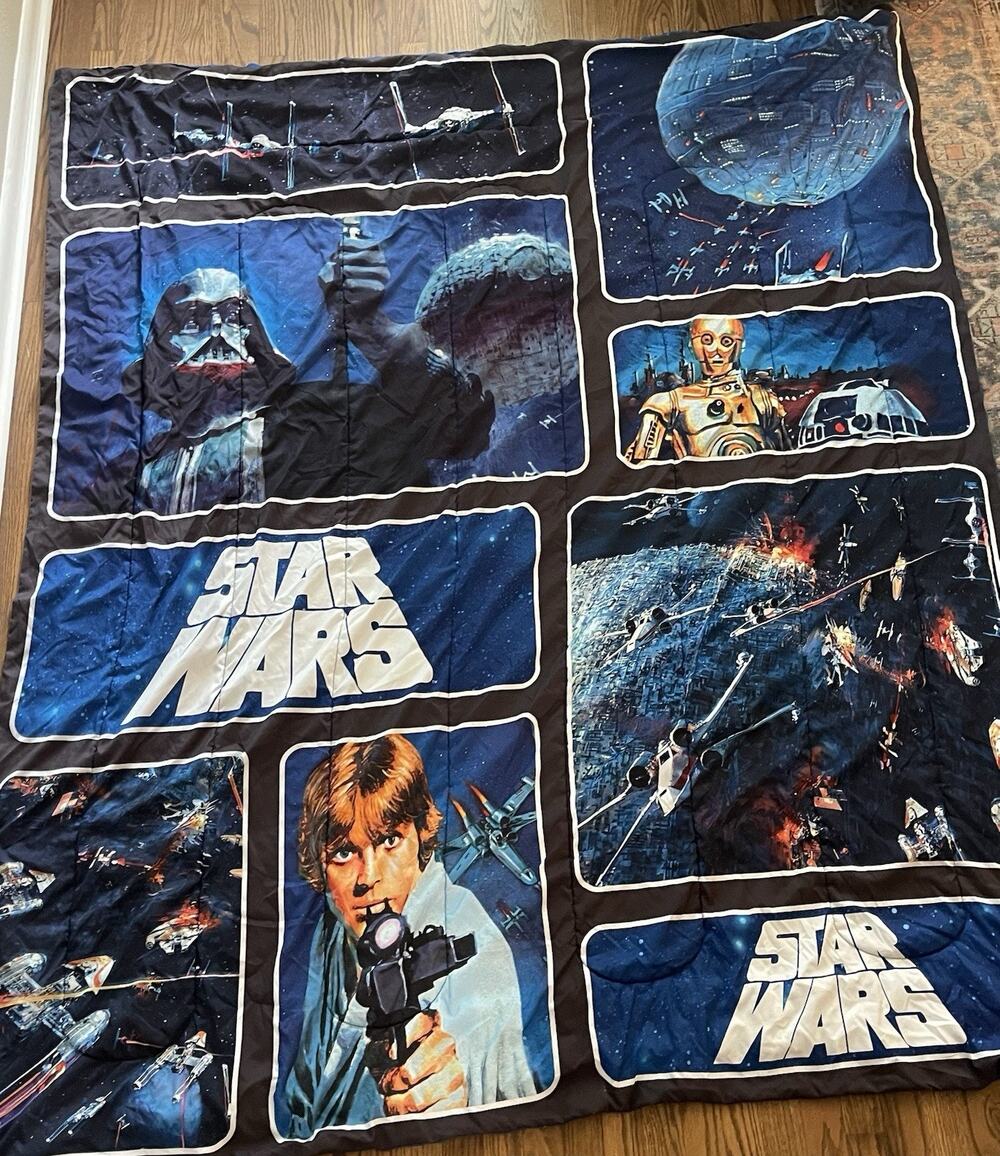 Vintage Star Wars Classic Logo Blue Twin Comforter Double Sided 84” X 67”